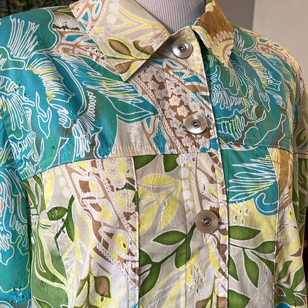 Allison Daley Patchwork Button Down Eyelet Shacke… - image 3